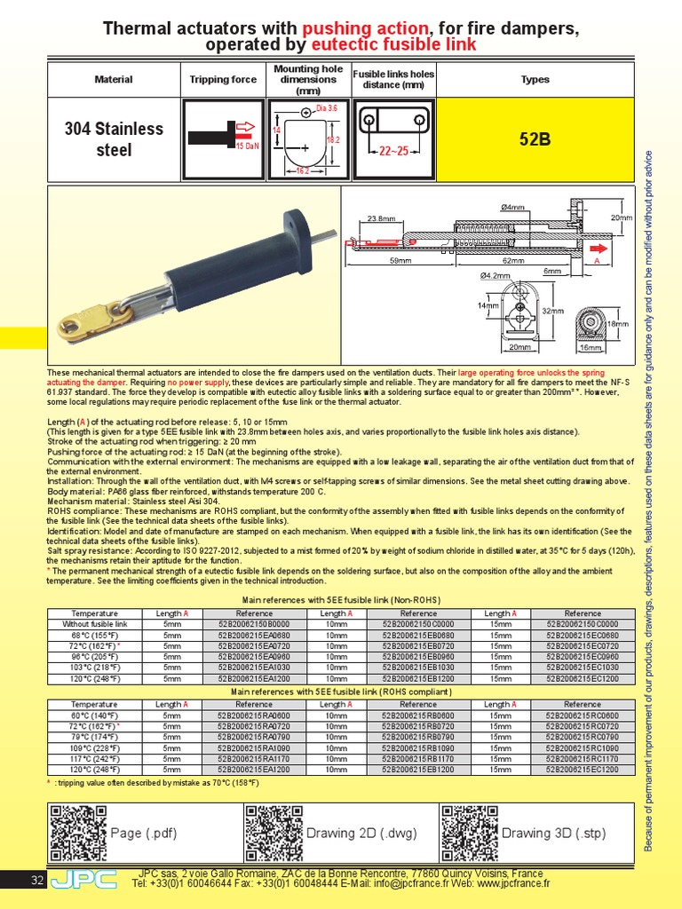 Material Tripping Force Mounting Hole Dimensions (MM) Fusible Links