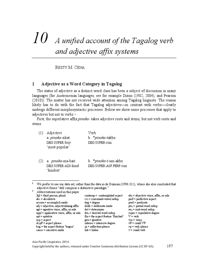0 A Unified Account of The Tagalog Verb PDF | PDF | Verb | Morphology ...