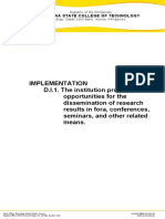 Implementation D.I.1. The Institution Provides Opportunities For The Dissemination of Research Results in Fora, Conferences, Seminars, and Other Related Means