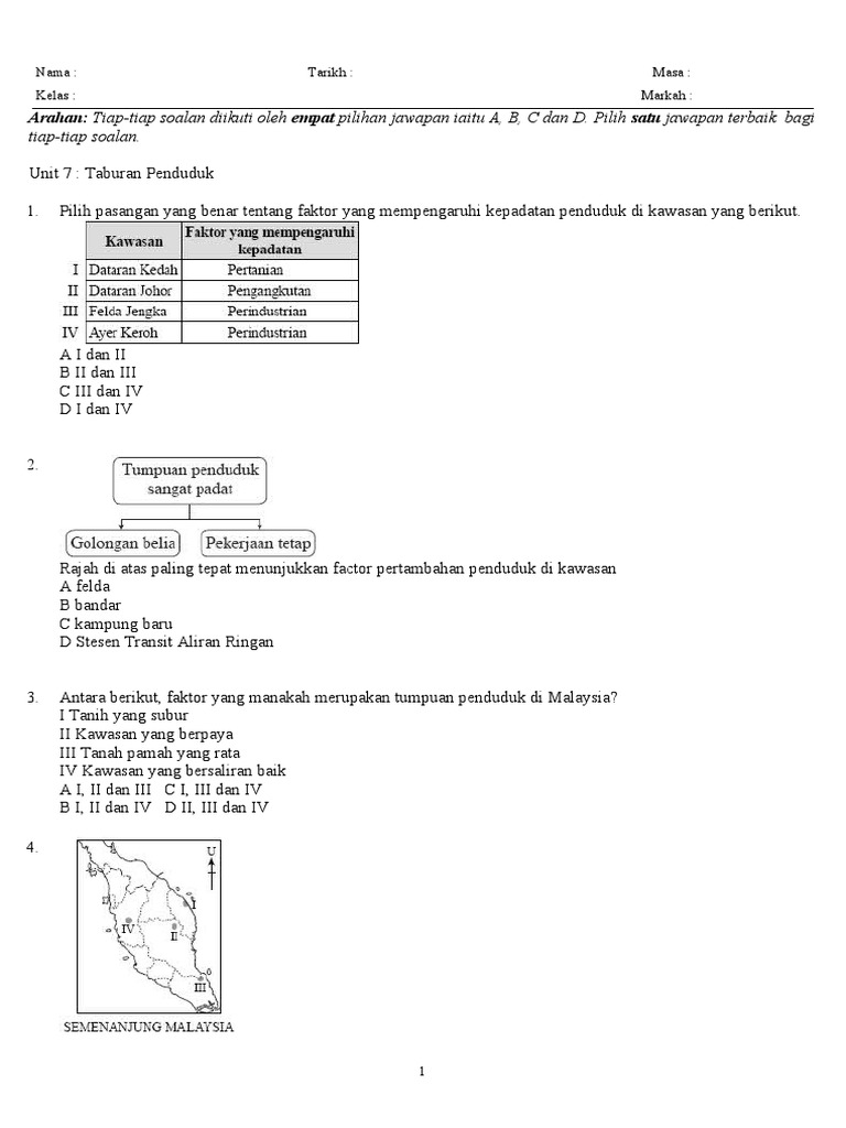 Latihan geo ting.2: Bab 7-Taburan Penduduk Latihan geo ting.2: Bab 7-Taburan Penduduk