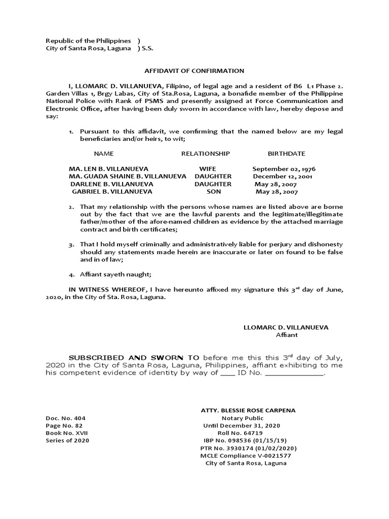 Affidavit of Confirmation PDF Affidavit Judiciaries