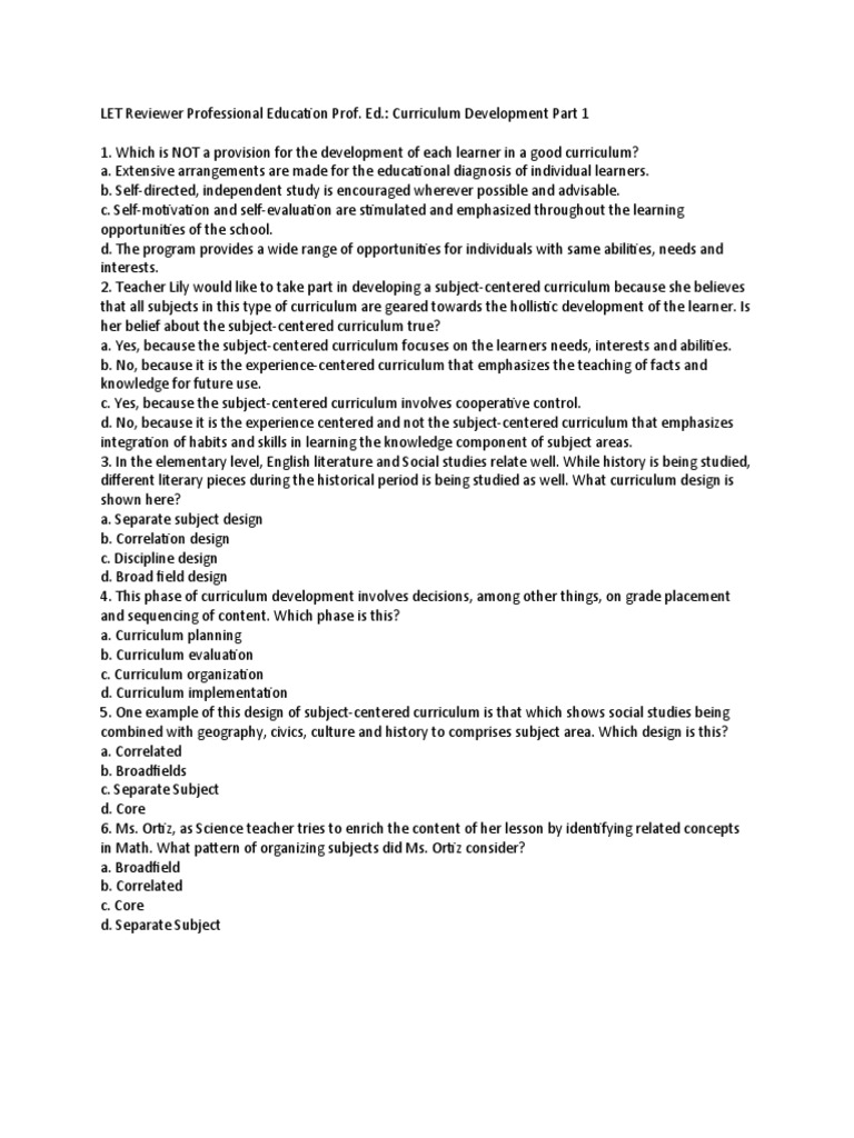 Print LET Reviewer Professional Education Prof. Ed. Curriculum ...