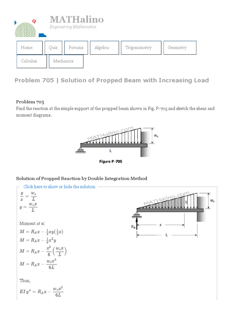 Propped Cantilever Beam Analysis | PDF | Beam (Structure) | Equations