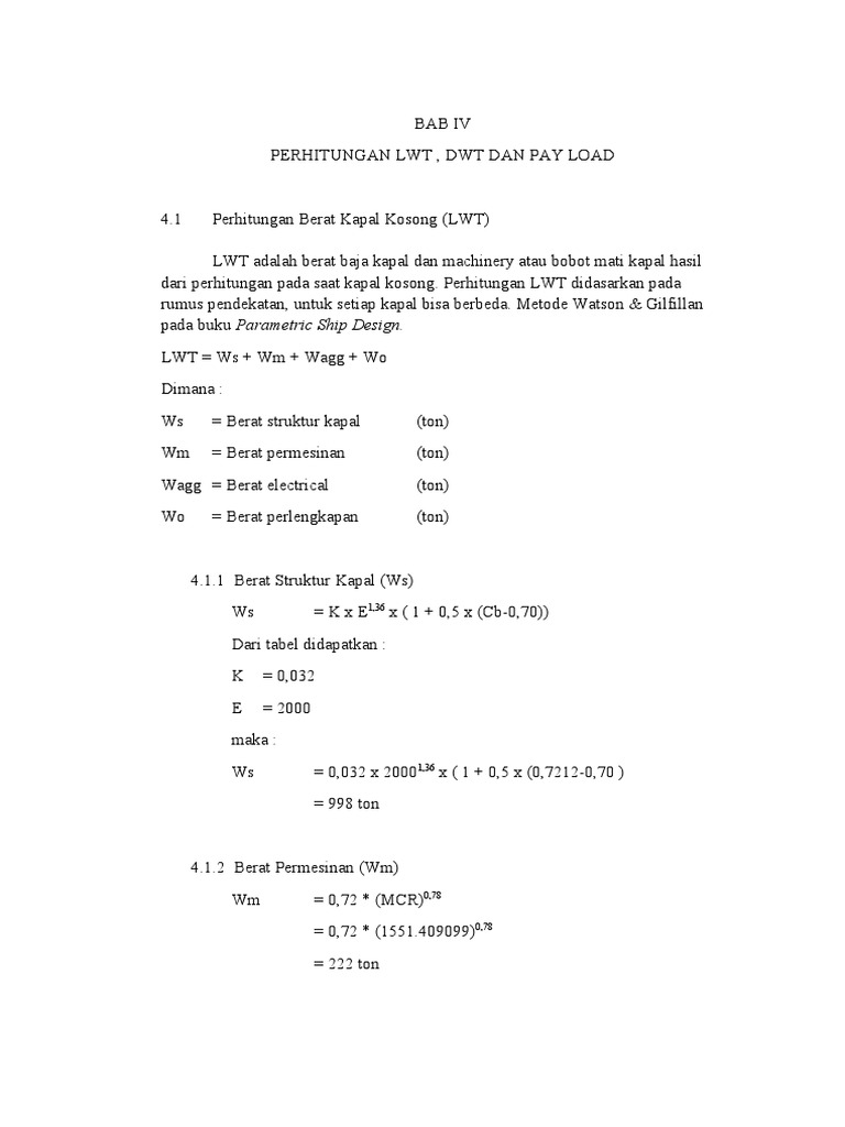 Perhitungan LWT dan DWT Kapal | PDF