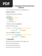 Lesson 5 - Remainder and Factor Theorem