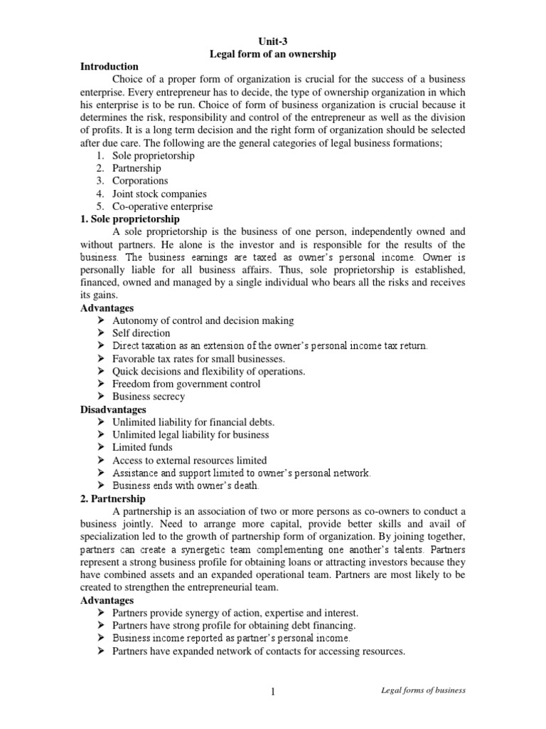 Unit3 Legal Form of Ownership PDF Sole Proprietorship Patent