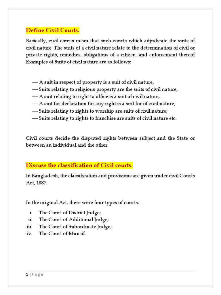 Define Civil Courts PDF Judge Lawsuit