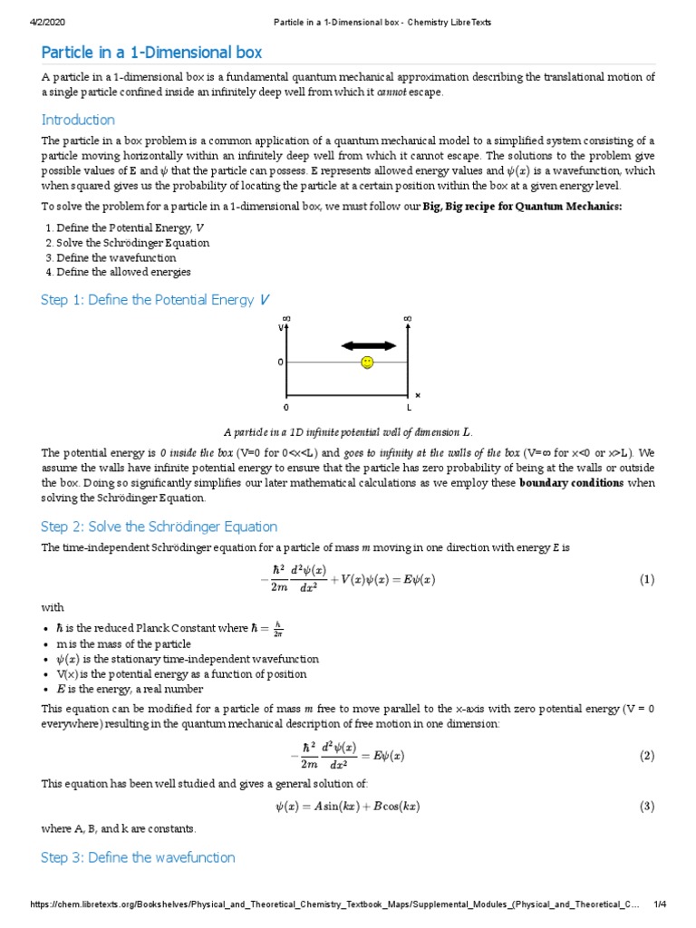 Particle in A 1-Dimensional Box - Chemistry LibreTexts | PDF | Wave ...