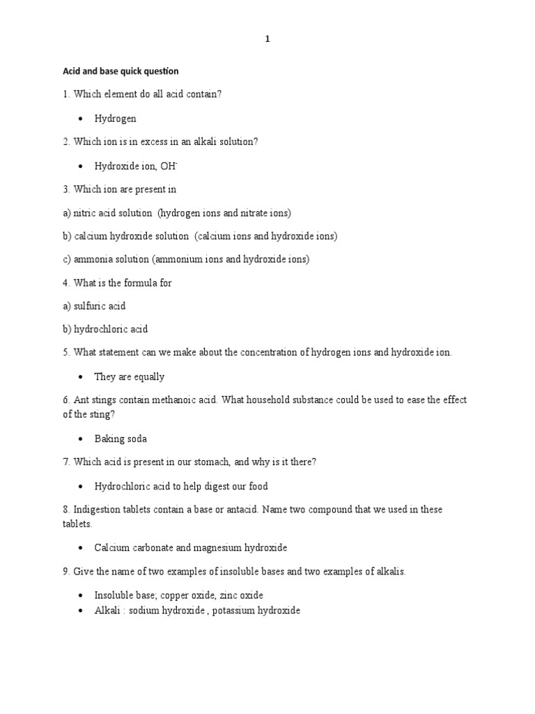 Acid-Base Concepts and Questions | PDF | Hydroxide | Acid