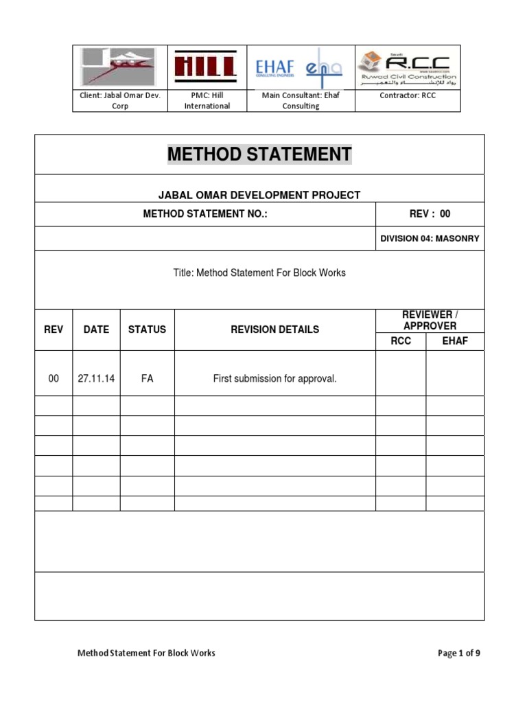 Block Work Method Statement Guide | PDF | Economic Sectors | Building ...