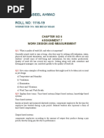 Name: Nabeel Ahmad ROLL NO: 1116-19: Chapter No 6 Assignment 7 Work Design and Measurement