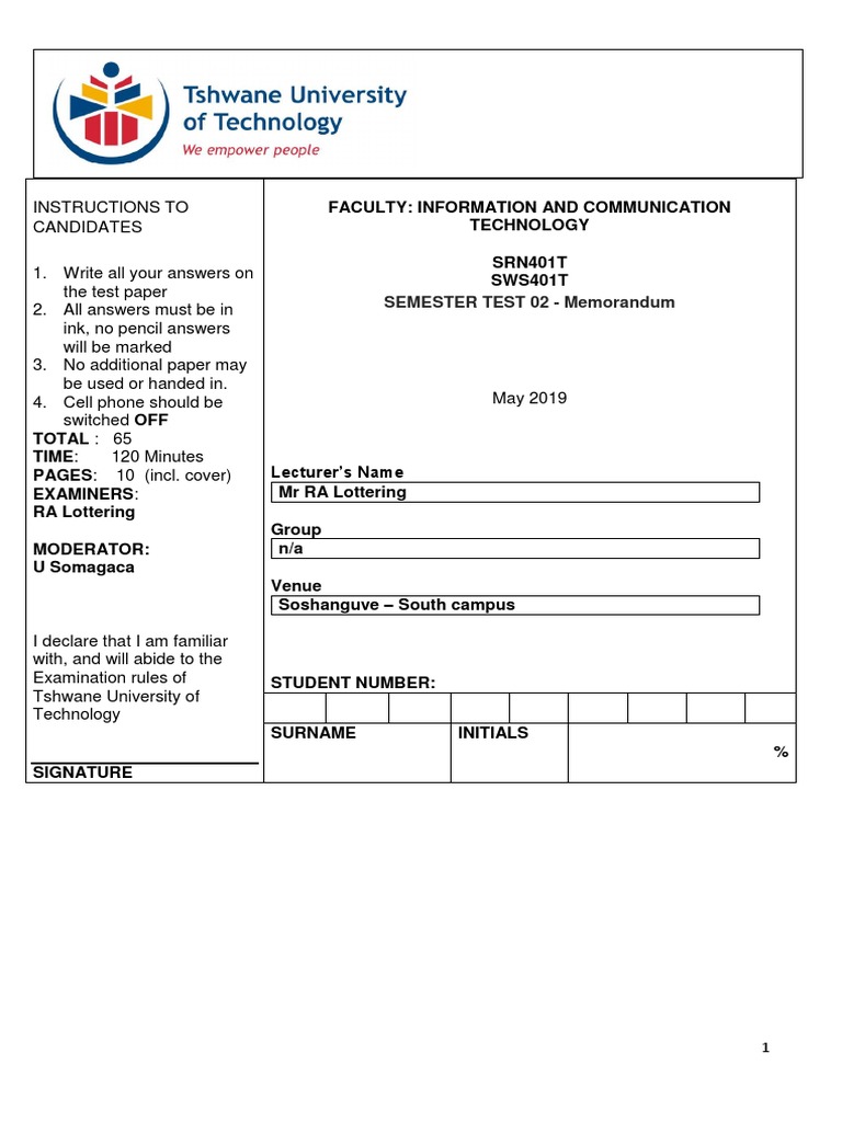 TUT Exam Instructions and Guidelines | PDF | Test (Assessment) | Computing