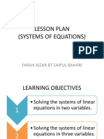 Lesson Plan (Systems of Equations) : Farah Aizar BT Zaipul Bahari