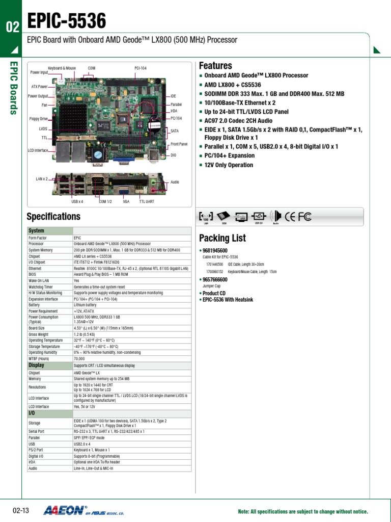 Features: Epic Board With Onboard Amd Geode™ Lx800 (500 MHZ) Processor ...