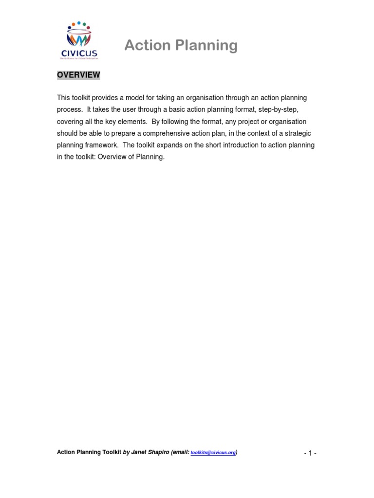 Action Planning Toolkit Overview | PDF | Strategic Planning | Goal