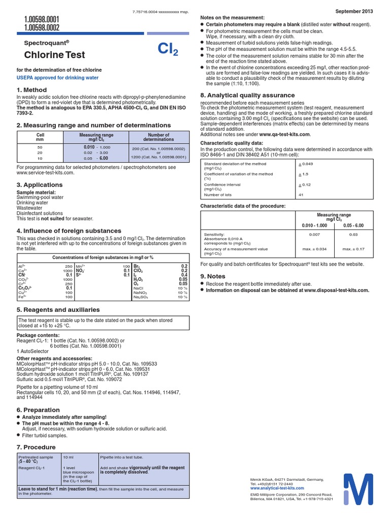 Chlorine Test: Spectroquant | PDF | Chlorine | Ph