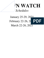 Dawn watch schedules and team follow-ups Jan-Mar 2021