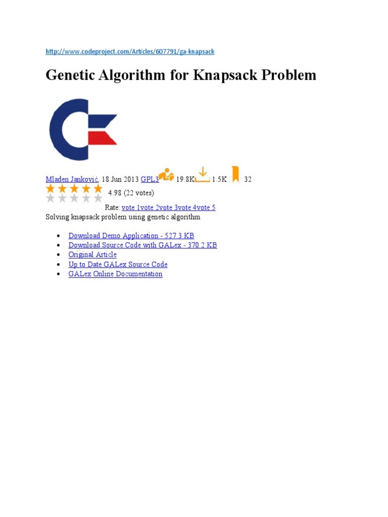 Ga07 Knapsack Problem | PDF | Genetic Algorithm | Genetics