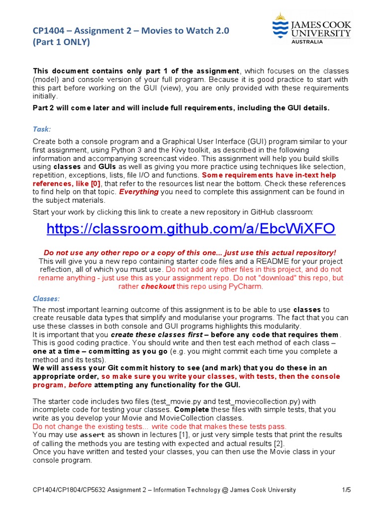 CP1404 Assignment 2: Movie Classes | PDF | Class (Computer Programming ...