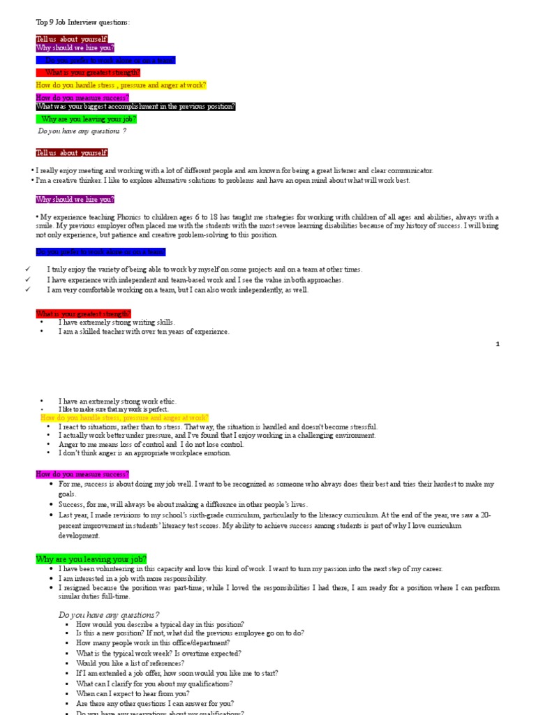 Essential Interview Questions and Answers | PDF | Job Interview | Anger