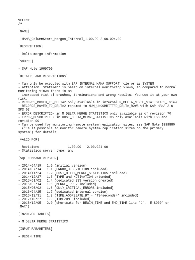 Delta Merge Monitoring in SAP HANA | PDF | Schema (Psychology ...