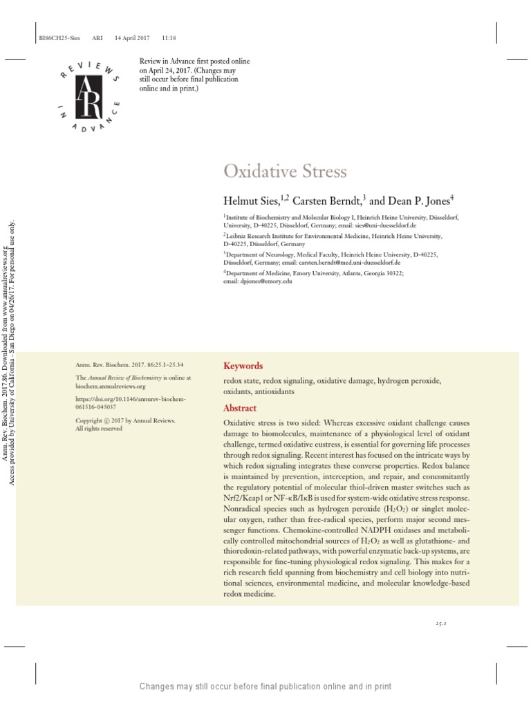 Oxidative Stress. 2017 | PDF | Oxidative Stress | Redox