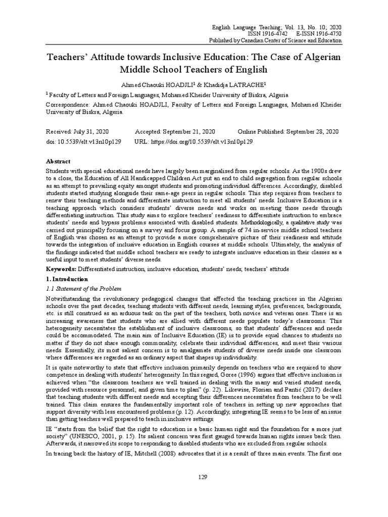 Teachers Knowledge And Attitude Towards Inclusive Education – YYDDL