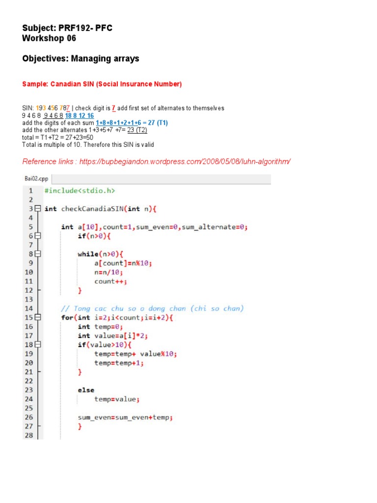 Subject PRF192PFC 06 Objectives Managing Arrays PDF
