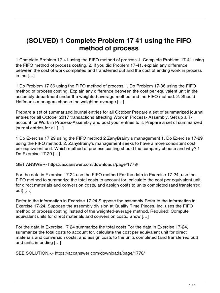 FIFO Method Process Costing Solutions | PDF | Applied Mathematics ...