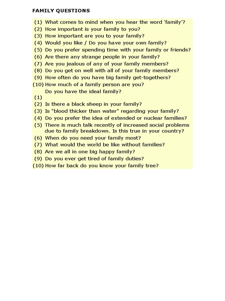 Family Questions | PDF | Wellness