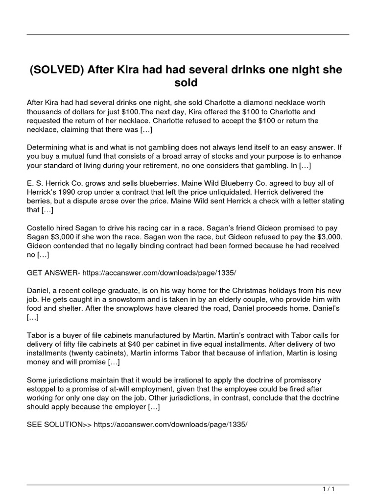 Solved After Kira Had Had Several Drinks One Night She Sold Pdf Estoppel Business Law