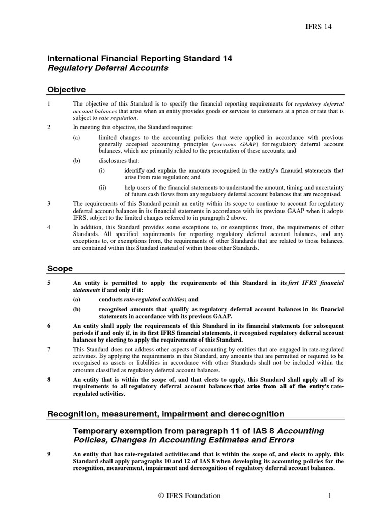 Regulatory Deferral Accounts International Financial Reporting