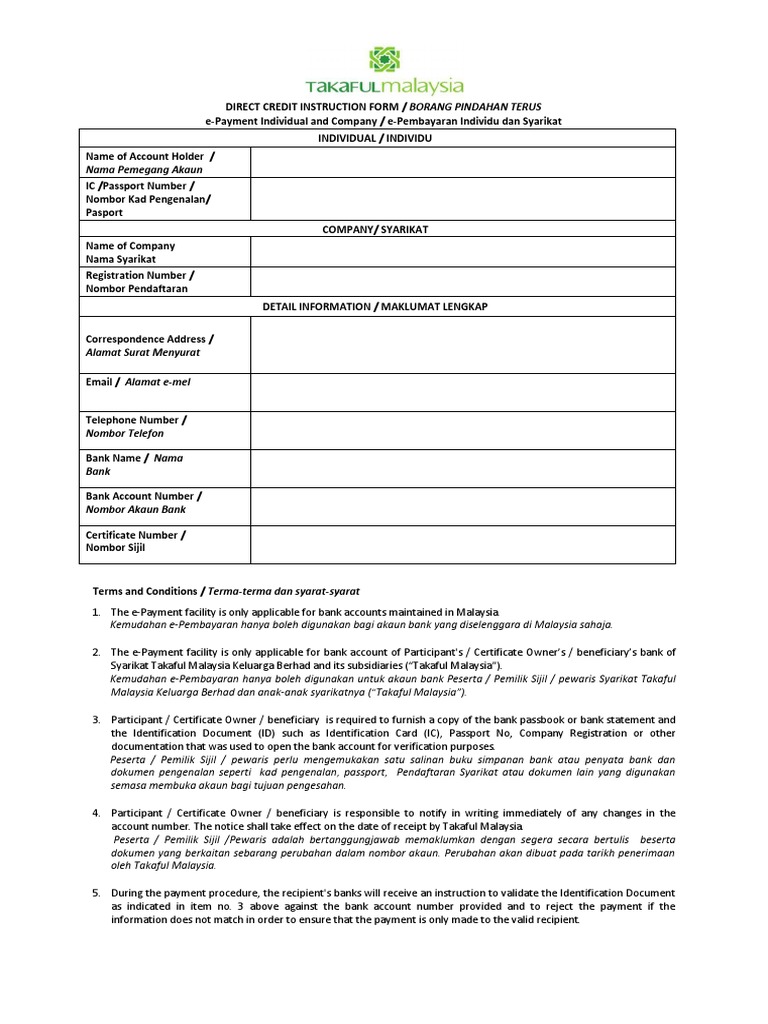 Final Direct Credit Form  PDF  Identity Document  Government 