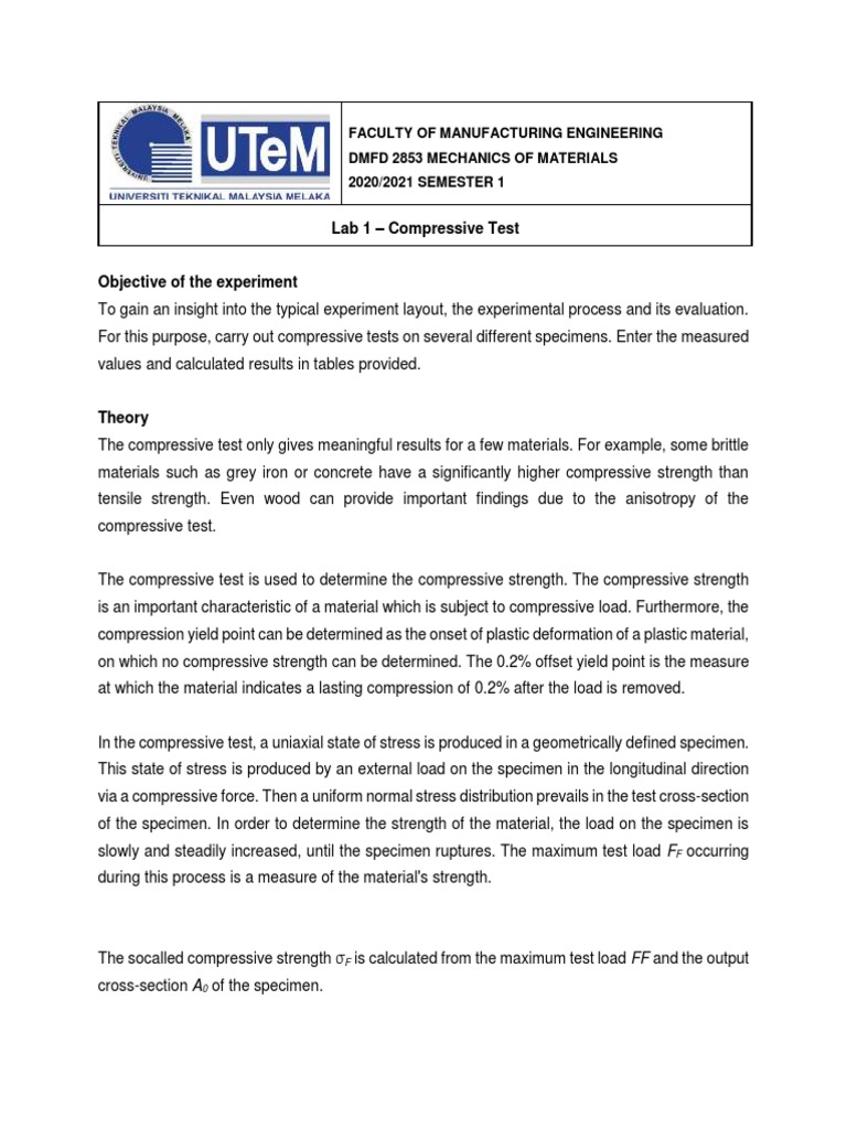 Compressive Test Lab Procedure | PDF | Strength Of Materials ...
