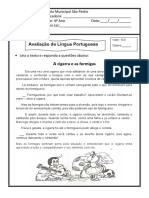 Avaliação de Língua Portuguesa sobre a fábula A cigarra e as formigas