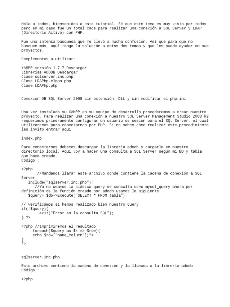 Conexion SQLServer LDAP | PDF | Servidor SQL de Microsoft | SQL