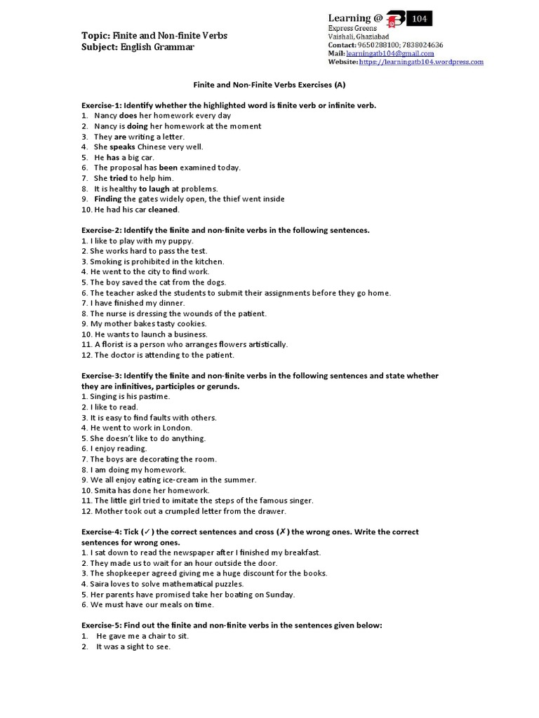 finite and non finite verbs exercise a pdf morphology language mechanics