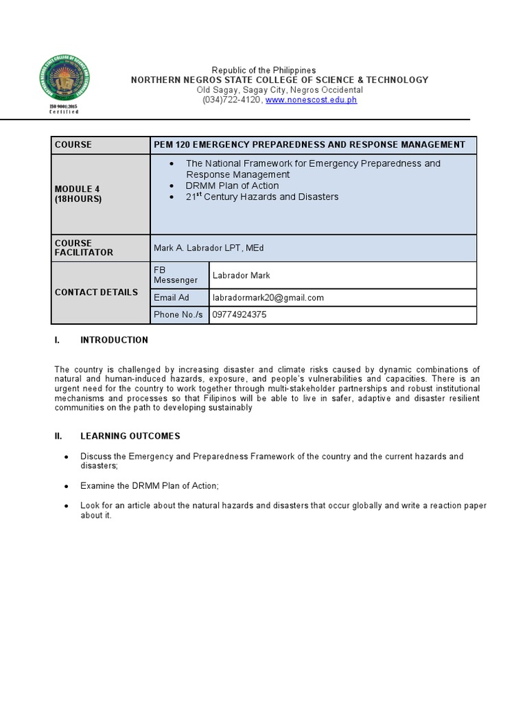 Module 4 Emergency Preparedness And Response Management Pdf