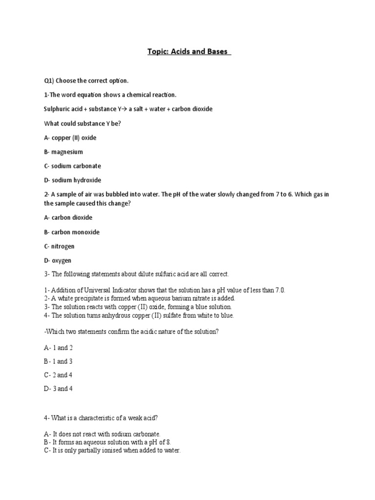 Acids and Bases: Quiz Questions & Answers | PDF | Cooking, Food & Wine