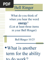 Bell Ringer: What Do You Think of When You Hear The Word (List at Least Three Items in Your Bell Ringer)