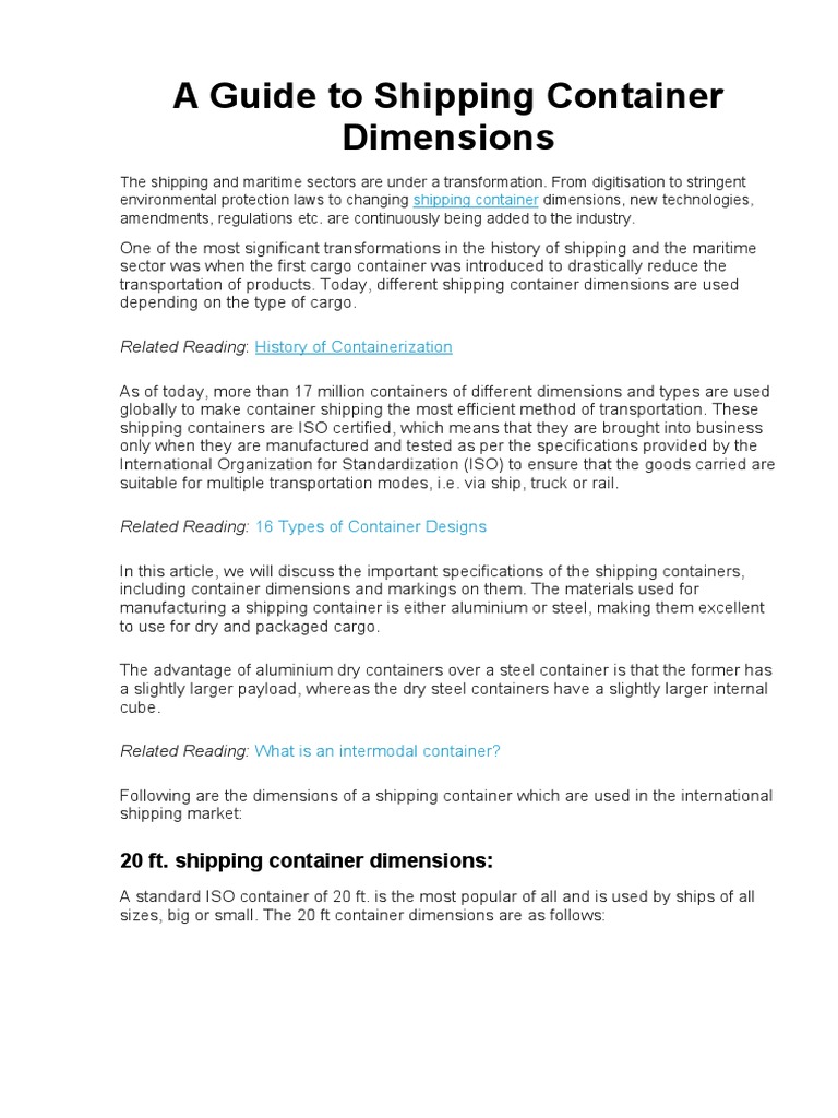 Shipping Container Dimensions Guide | PDF | Containerization | Cargo