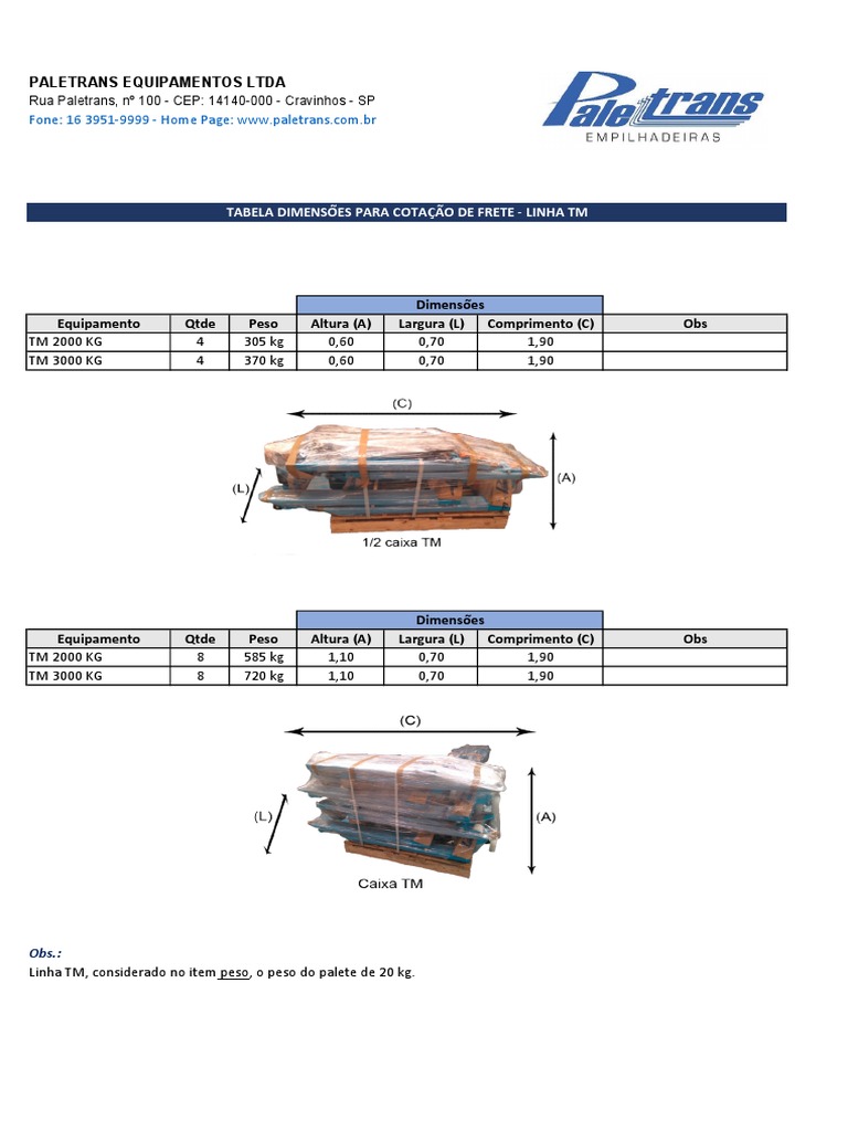 TABELA DIMENSÕES EQUIPAMENTOS - Cópia PDF | PDF | Tecnologia e Engenharia