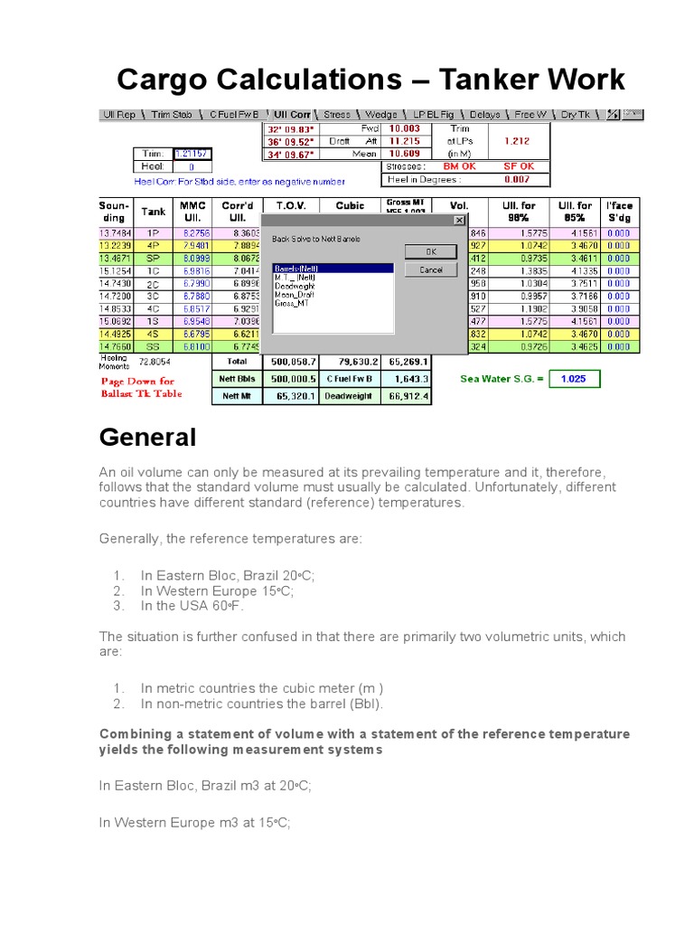 Tanker Cargo Calculation Guide | PDF | Home & Garden | Science ...