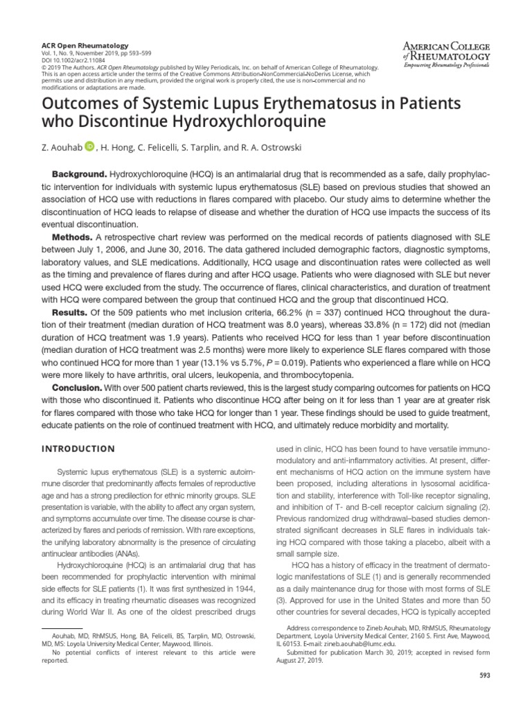 Outcomes of Systemic Lupus Erythematosus in Patients Who Discontinue ...