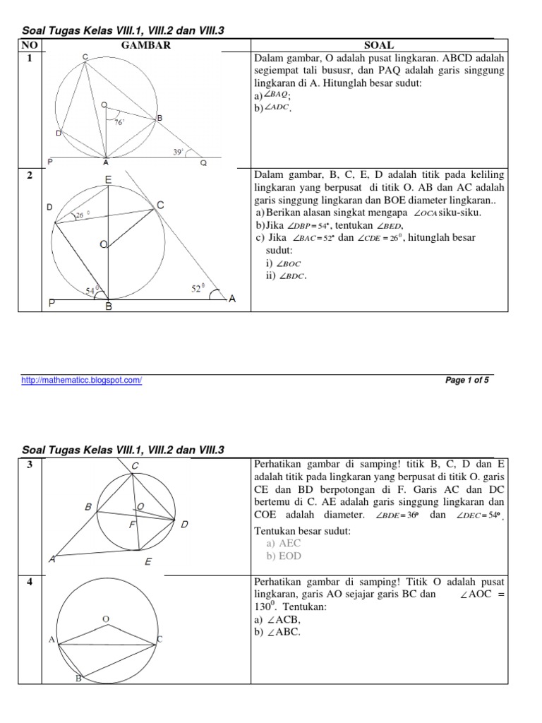 Soal Lingkaran untuk kelas 8.1, 8.2, dan 8.3