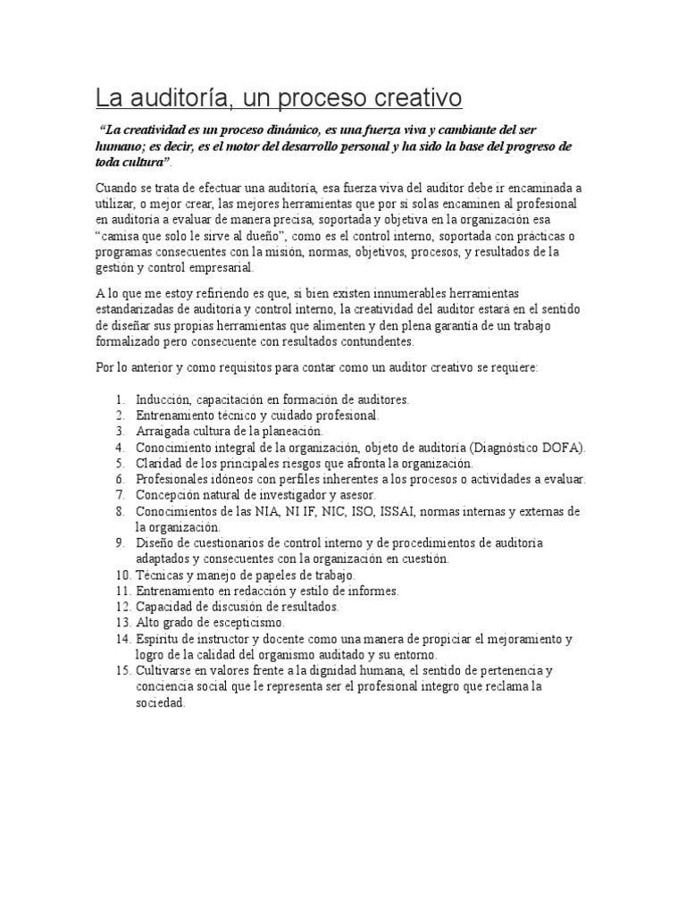 La Auditoría, Un Proceso Creativo | PDF | Crecimiento personal y ...