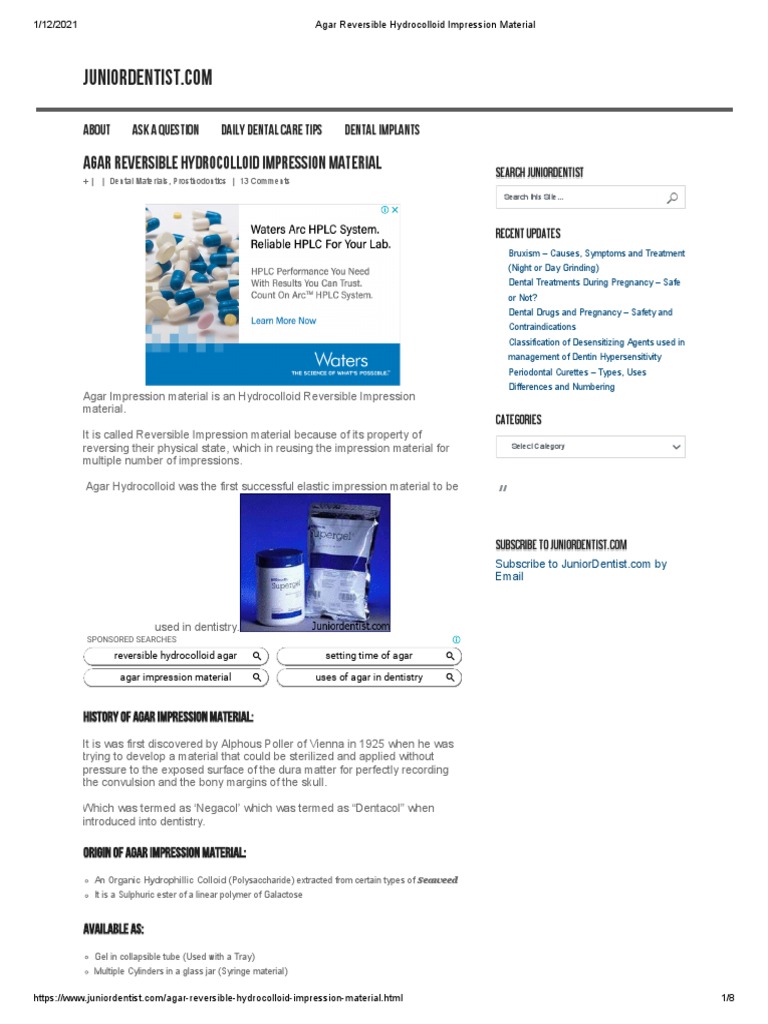 Agar Reversible Hydrocolloid Impression Material PDF Mouth Dentistry