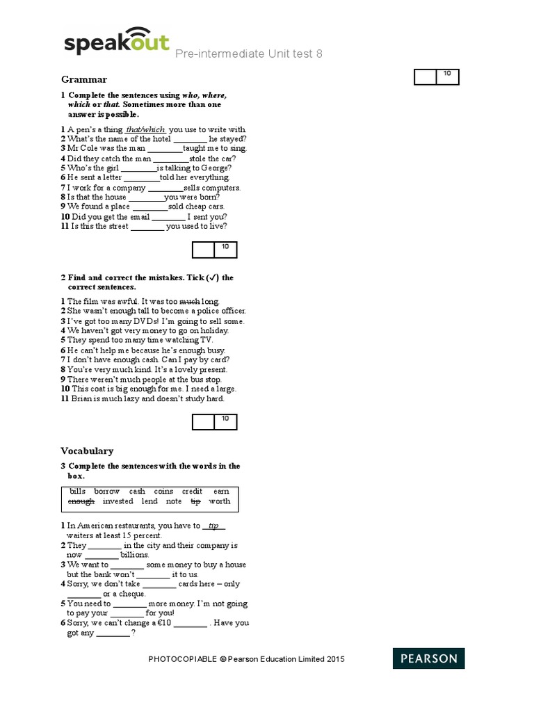Pre-Intermediate Unit Test 8: Grammar | PDF | Business