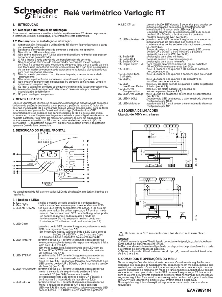 Manual Schneider Varlogic RT12 | PDF | Diodo emissor de luz | Metrologia