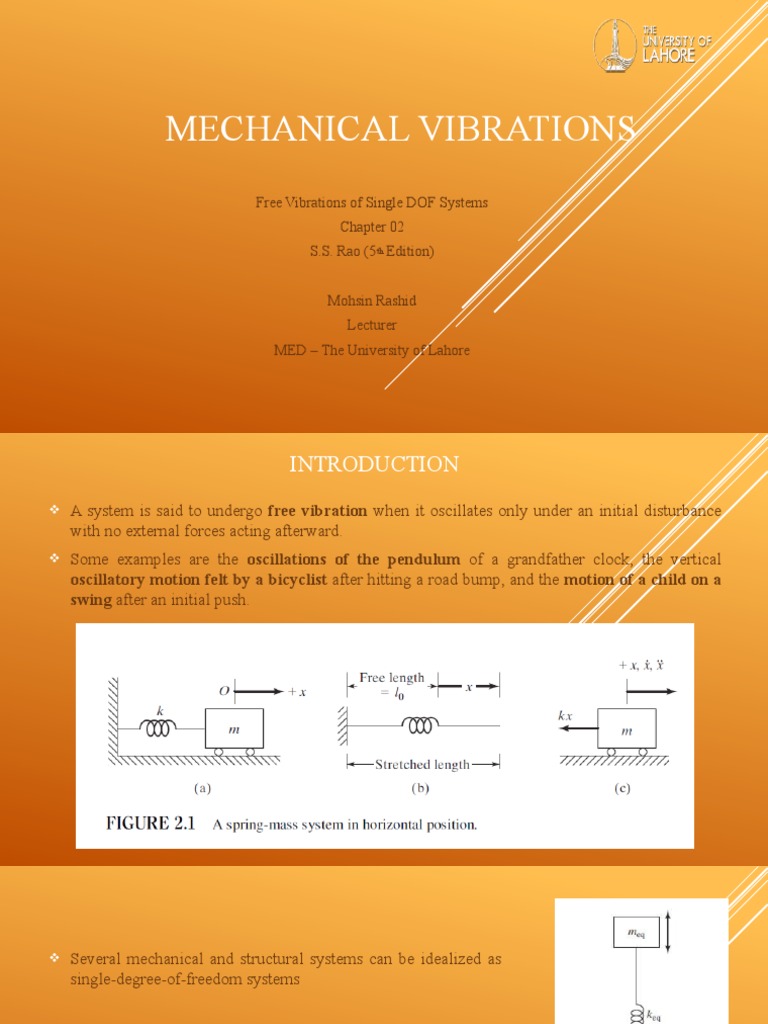 Mechanical Vibrations: Free Vibrations of Single DOF Systems S.S. Rao ...